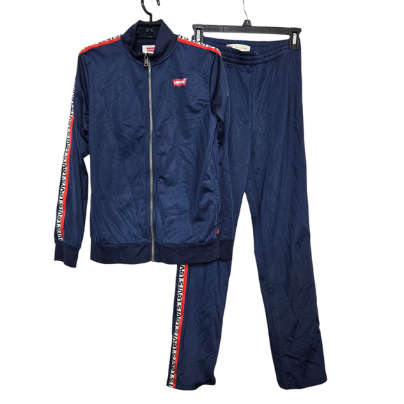 Boys Levis Track Suit Size 10 12 Blue Logo Tape Jacket Pants Red - Picture 1 of 8